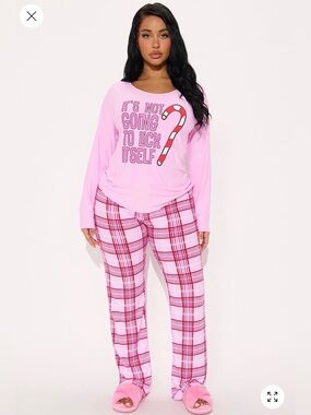 Pink Candy Cane Pajama Matching Set